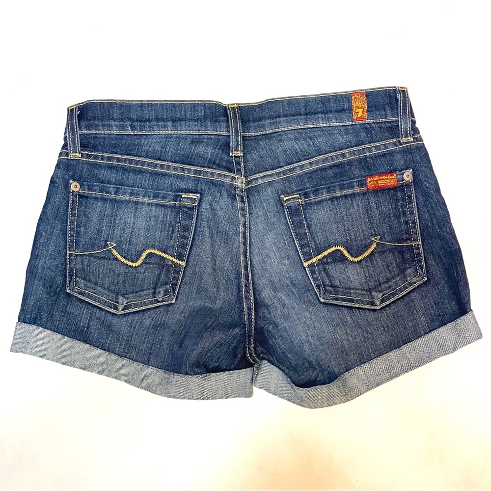 7 For All Mankind Jean Shorts Women’s Size 25 Mid Roll Up Denim New York Dark - Picture 2 of 8